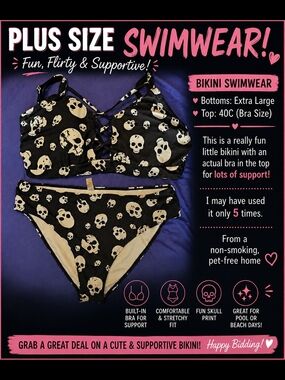 Torrid Black Skull Print Plus Size Bikini With Real Bra